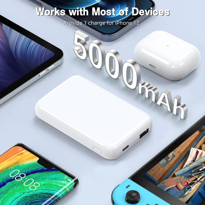 Magnetic Wireless Power Bank 5000mAh - Fast Charging Portable Charger with Type-C Cable for iPhone 16/15/14/13/12 Series