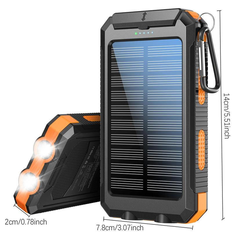 High-Capacity 10000mAh Solar Power Bank - Waterproof Dual USB Charger with LED Light for iPhone & Android