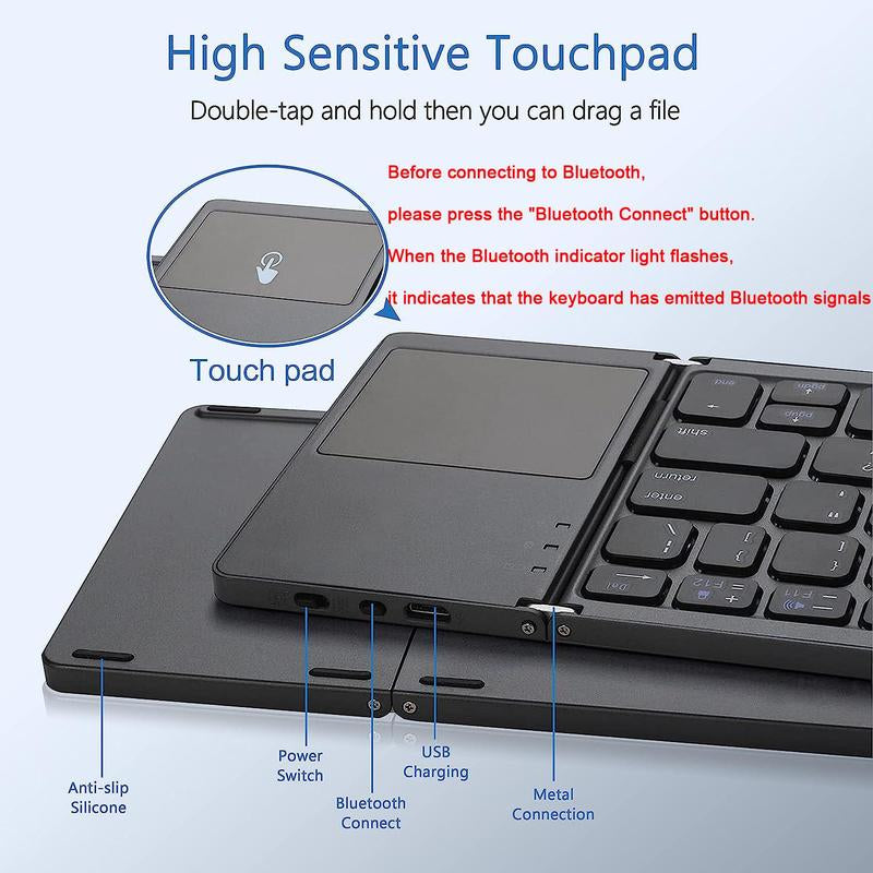 Ultra-Slim Foldable Wireless Bluetooth Keyboard - Perfect for Home & Office Use