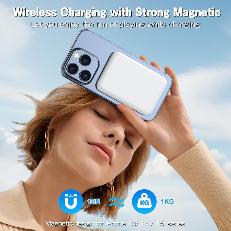 Magnetic Wireless Power Bank 5000mAh - Fast Charging Portable Charger with Type-C Cable for iPhone 16/15/14/13/12 Series