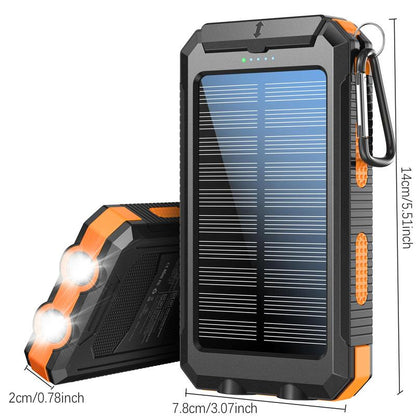 High-Capacity 10000mAh Solar Power Bank - Waterproof Dual USB Charger with LED Light for iPhone & Android