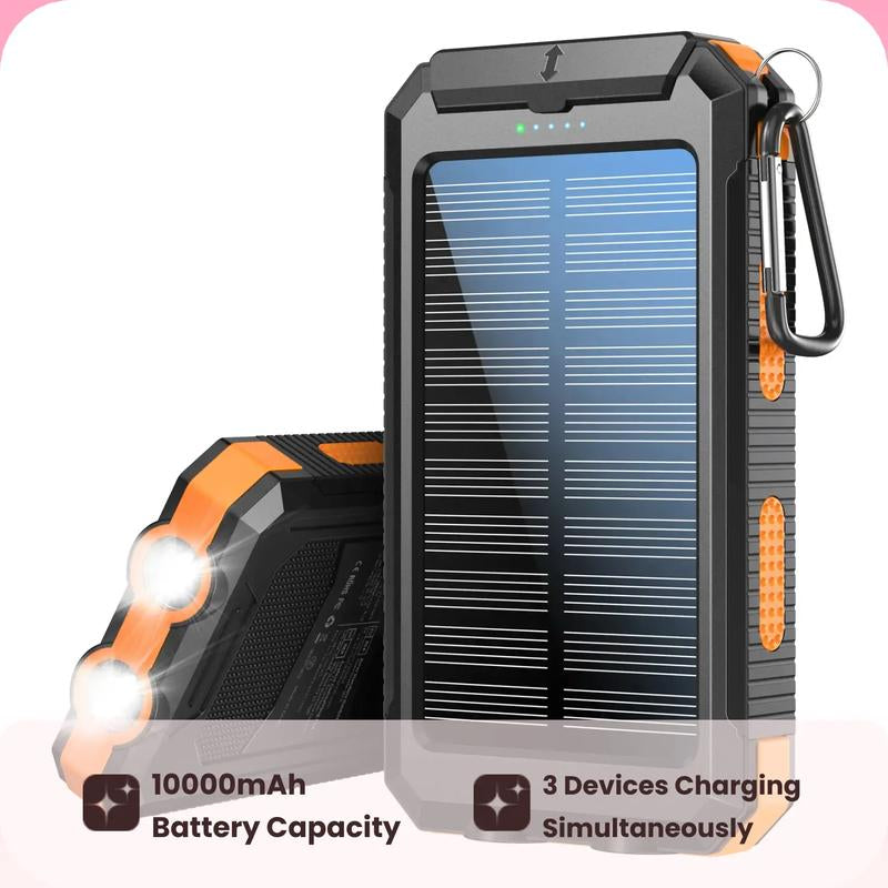 High-Capacity 10000mAh Solar Power Bank - Waterproof Dual USB Charger with LED Light for iPhone & Android