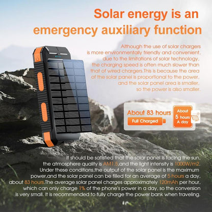 High-Capacity 10000mAh Solar Power Bank - Waterproof Dual USB Charger with LED Light for iPhone & Android