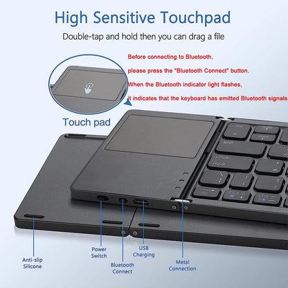 Ultra-Slim Foldable Wireless Bluetooth Keyboard - Perfect for Home & Office Use