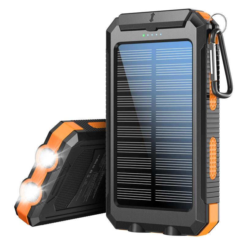 High-Capacity 10000mAh Solar Power Bank - Waterproof Dual USB Charger with LED Light for iPhone & Android